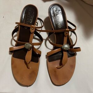 Valentino Tan Kitten heel strappy Sandals with natural stones